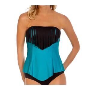 NEW ECO SWIM eco loop fringe tankini top in teal